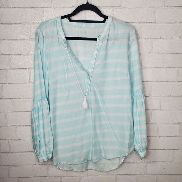 Nautical Aqua White Striped Long Sleeve Tunic - Picture 1 of 3